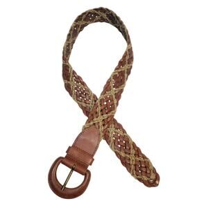 Lands' End Brown Tan Leather Rope Braided Belt Women's Size 28